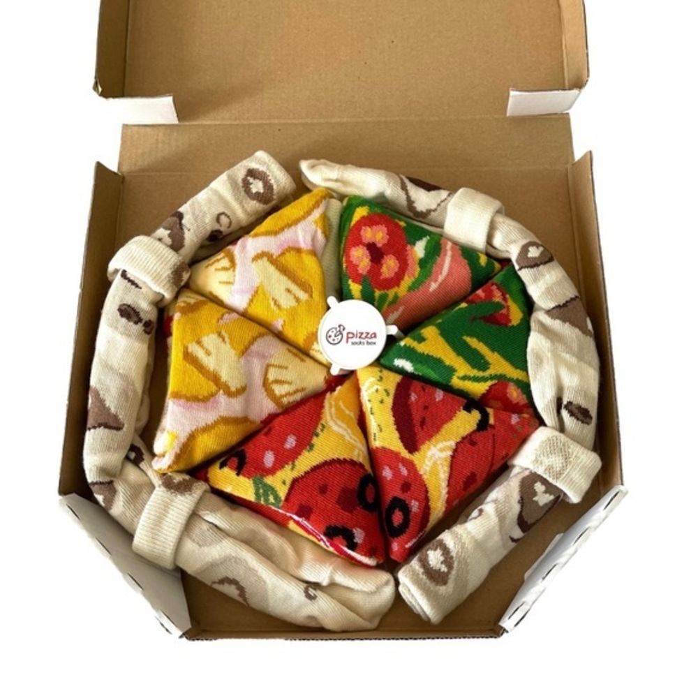 Pizza Box Socks 4pairs MIX Hawaii Italian Pepperoni Cotton Blend US Sz5.5-9